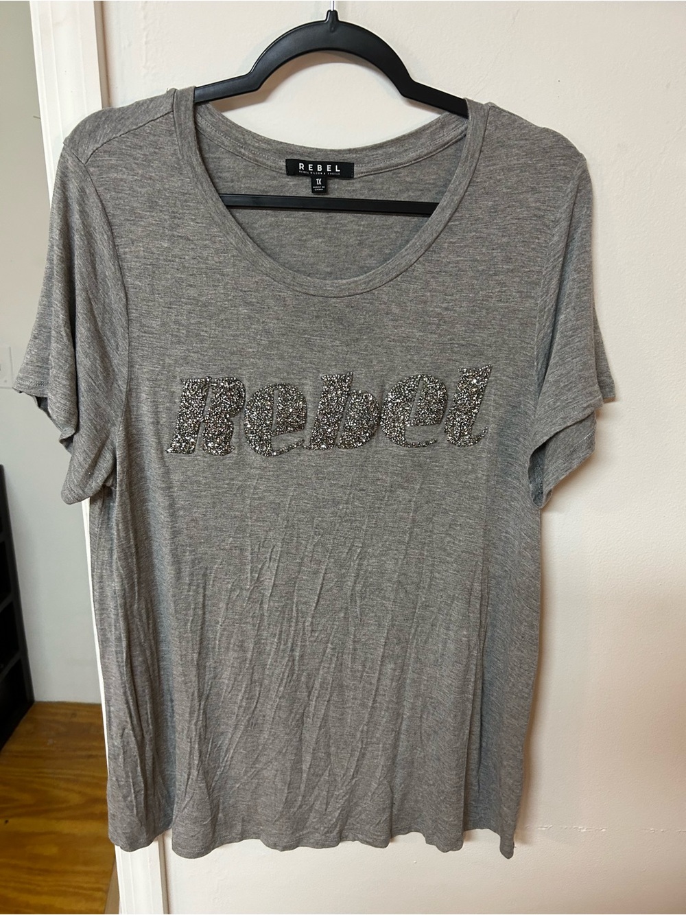 rebels Gray Short Sleeve Tee with Embellished Logo